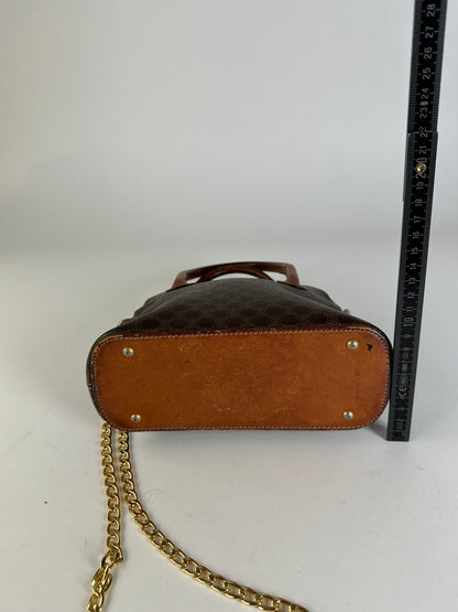 Vintage Celine Macadam Canvas Shoulder Bag Brown Tan
