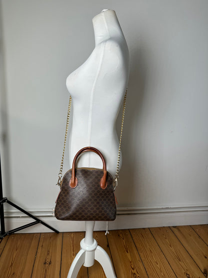 Vintage Celine Macadam Canvas Shoulder Bag Brown Tan