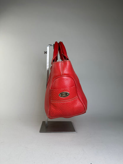 Vintage Celine Textured Leather Tote Red Silver