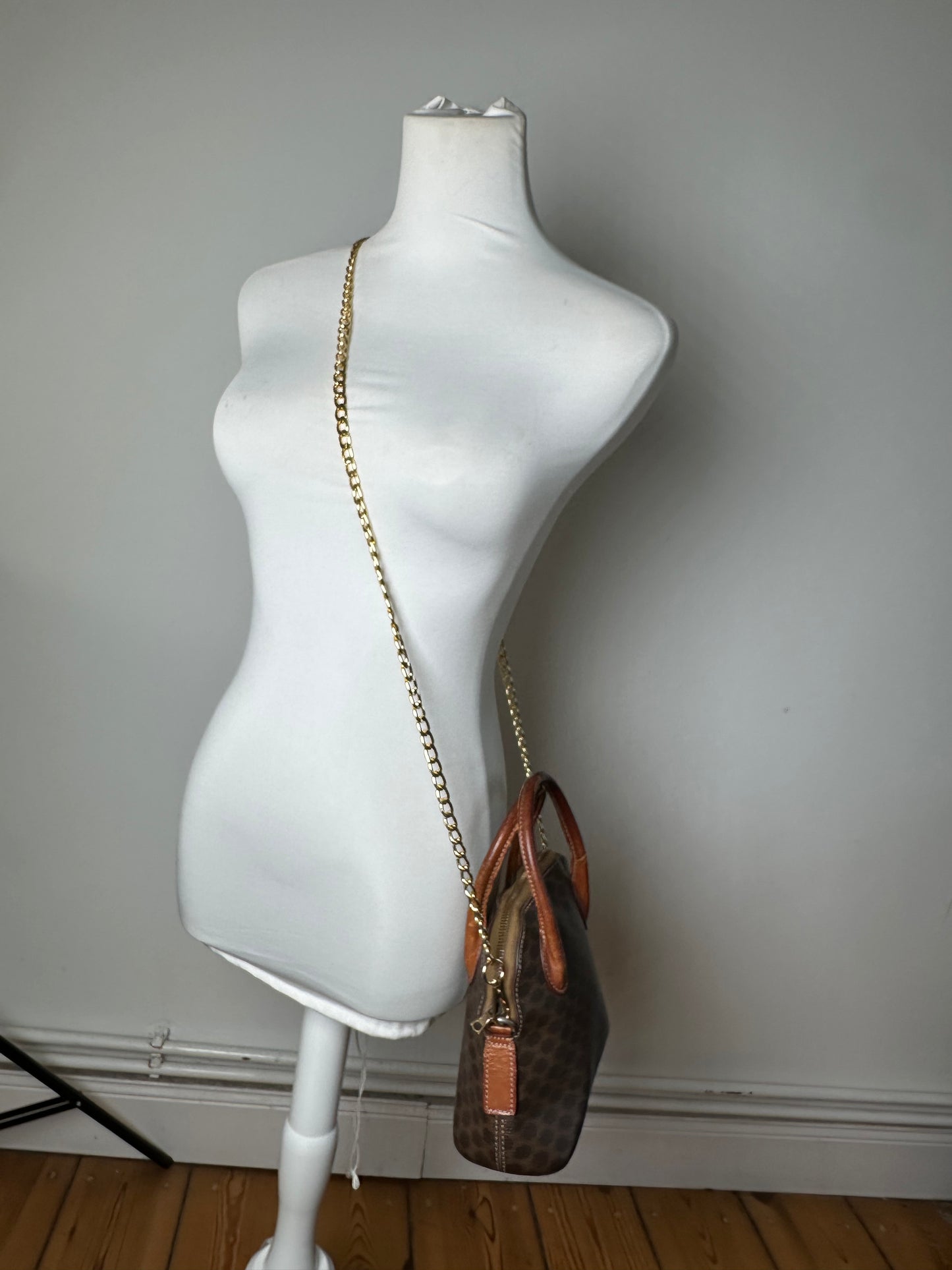 Vintage Celine Macadam Canvas Shoulder Bag Brown Tan