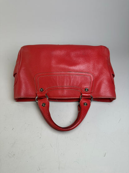 Vintage Celine Textured Leather Tote Red Silver