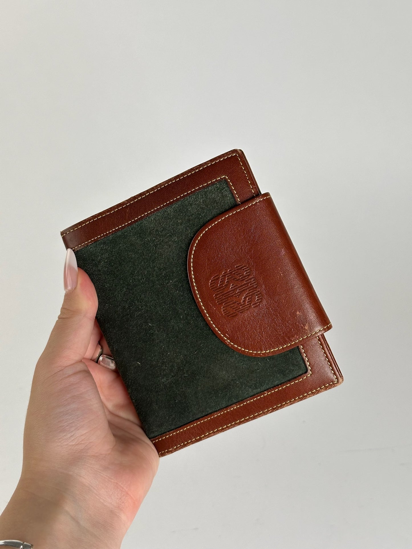 Portefeuille vintage en cuir suédé Loewe Madrid marron vert