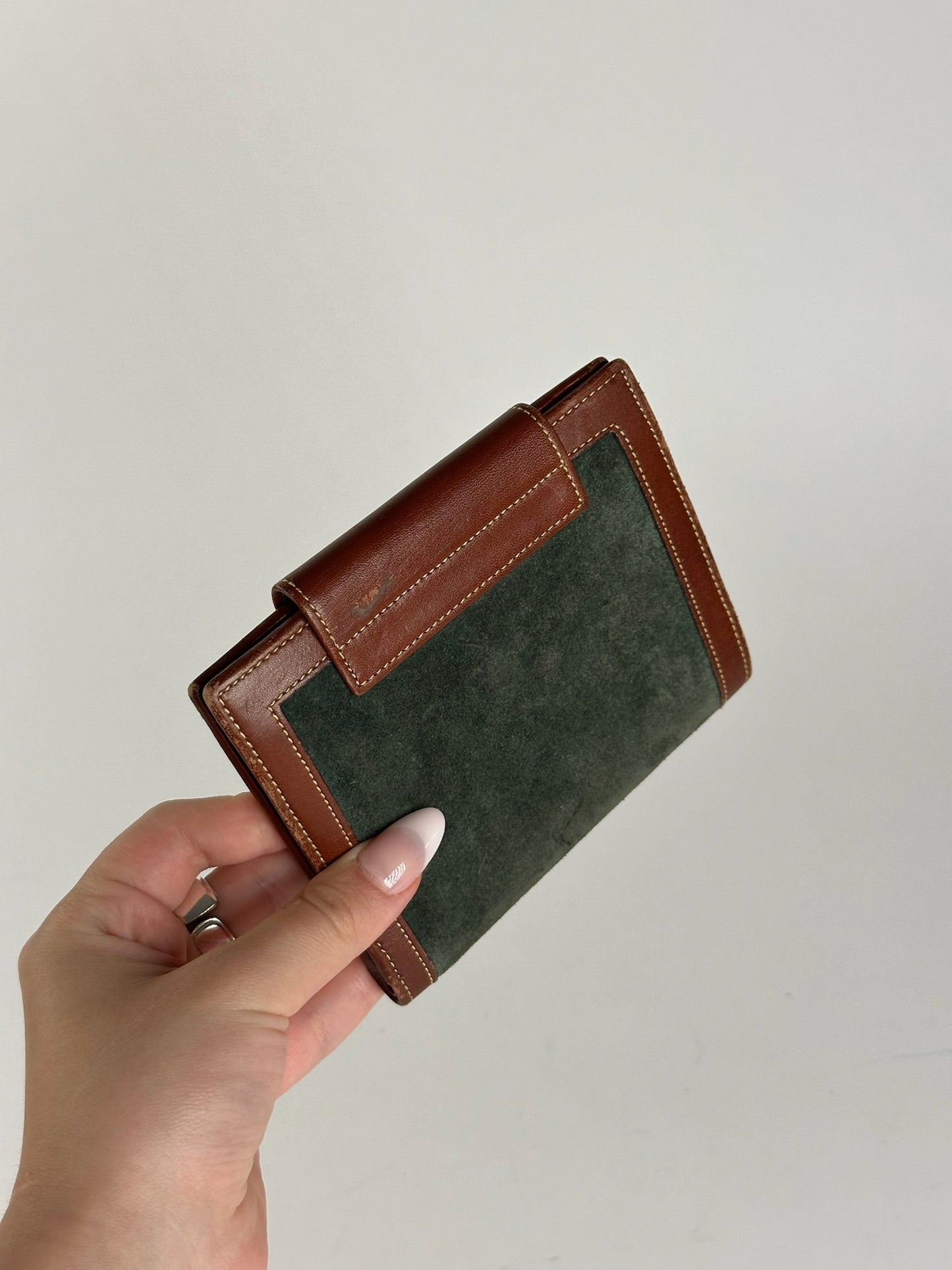 Portefeuille vintage en cuir suédé Loewe Madrid marron vert