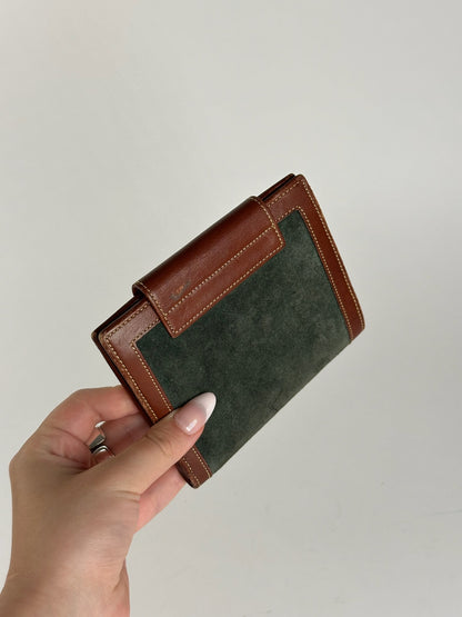Portefeuille vintage en cuir suédé Loewe Madrid marron vert