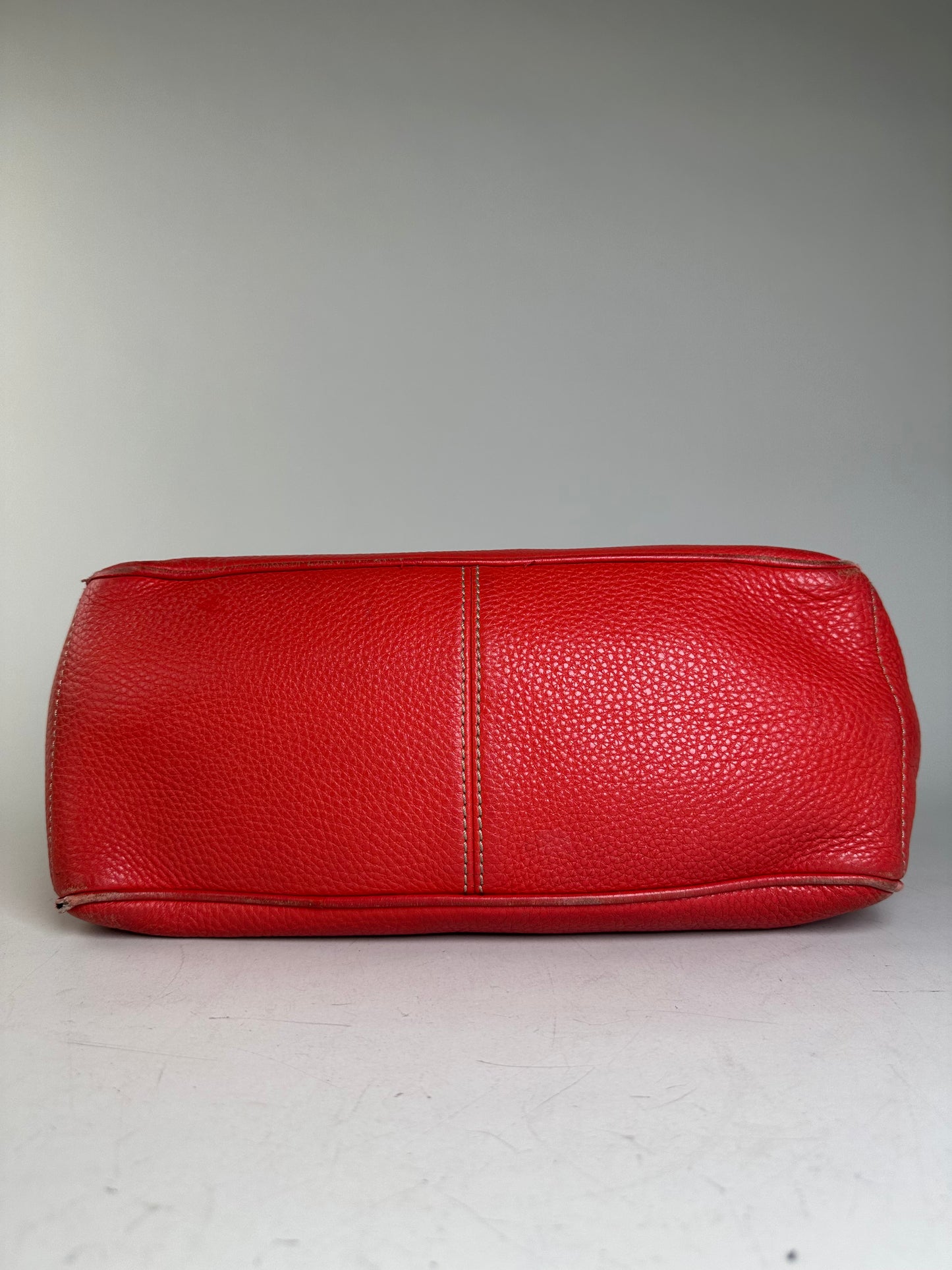 Vintage Celine Textured Leather Tote Red Silver
