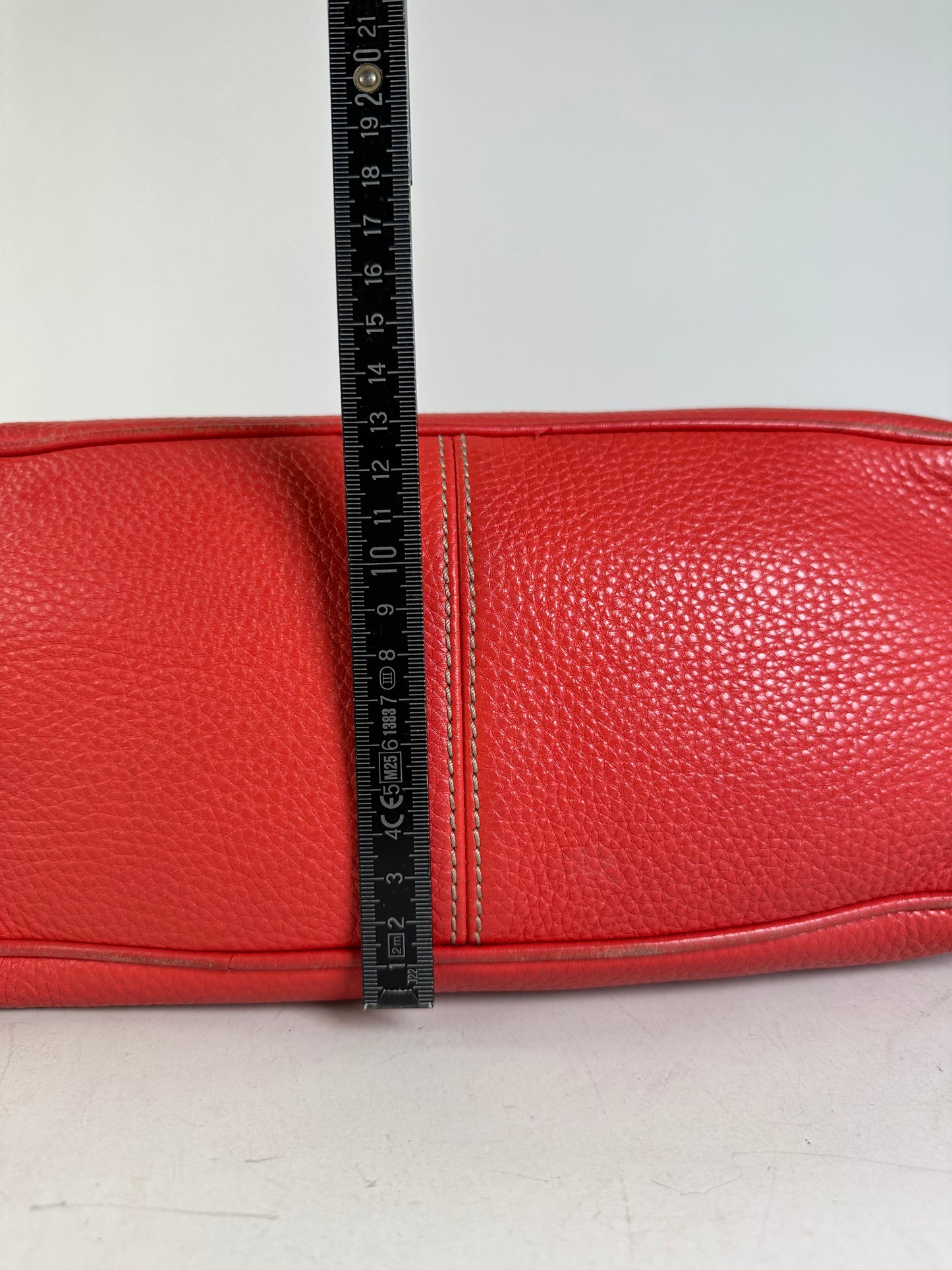 Vintage Celine Textured Leather Tote Red Silver