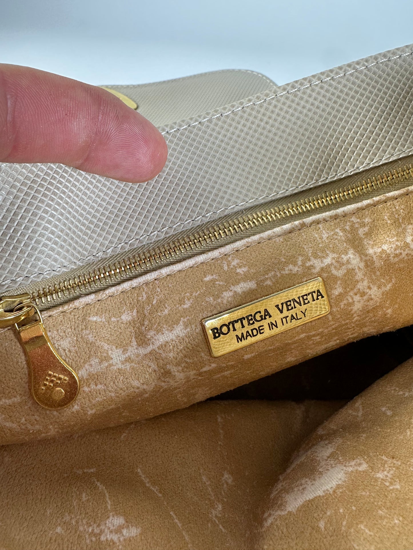 Vintage Bottega Veneta Woven Leather Shoulder Bag Cream Gold