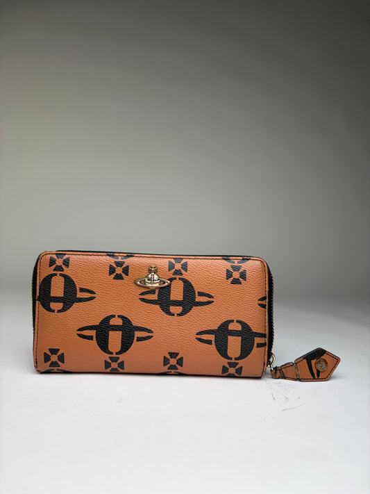 Vintage Vivienne Westwood Logo Print Leather Bifold Wallet Orange Black