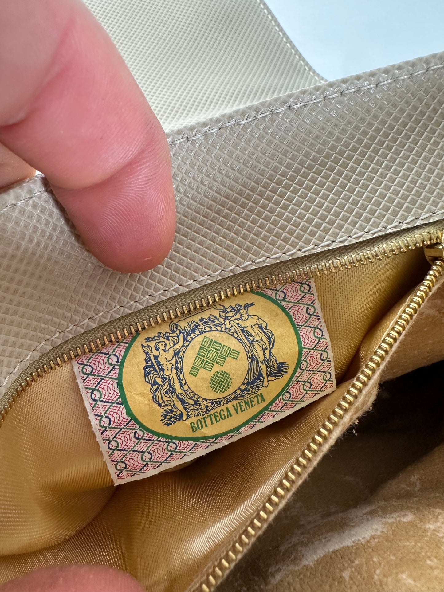 Vintage Bottega Veneta Woven Leather Shoulder Bag Cream Gold