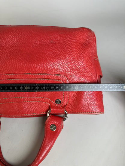 Vintage Celine Textured Leather Tote Red Silver