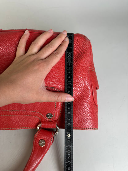 Vintage Celine Textured Leather Tote Red Silver