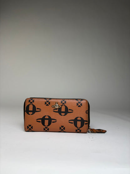 Vintage Vivienne Westwood Logo Print Leather Bifold Wallet Orange Black