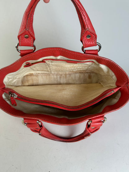 Vintage Celine Textured Leather Tote Red Silver
