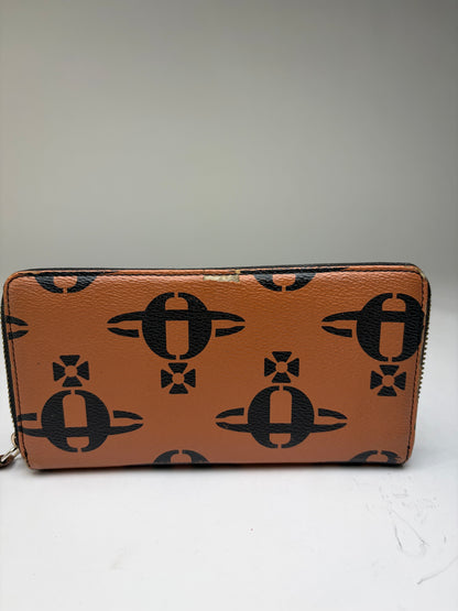 Vintage Vivienne Westwood Logo Print Leather Bifold Wallet Orange Black