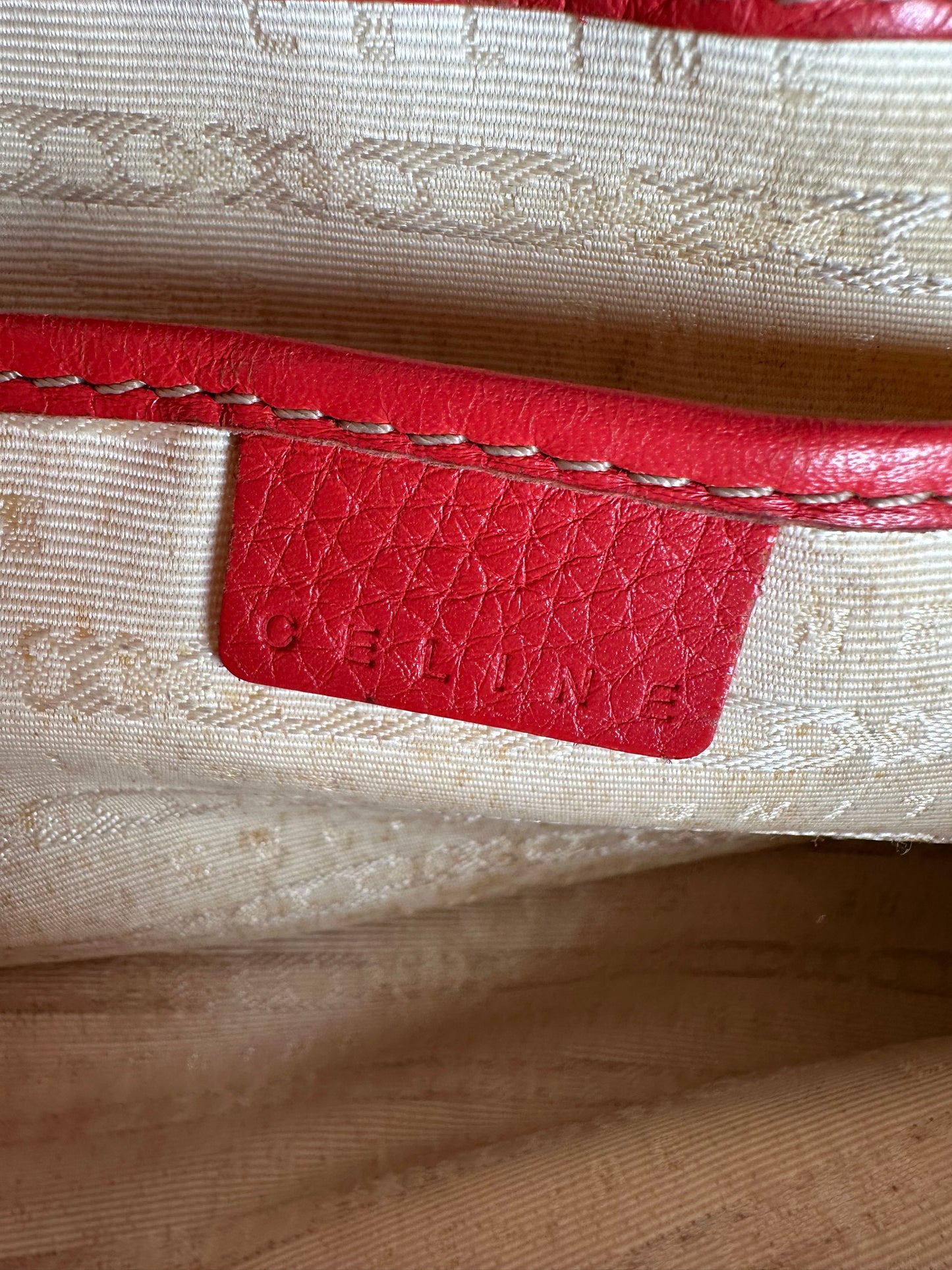 Vintage Celine Textured Leather Tote Red Silver