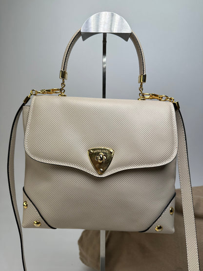 Vintage Bottega Veneta Woven Leather Shoulder Bag Cream Gold