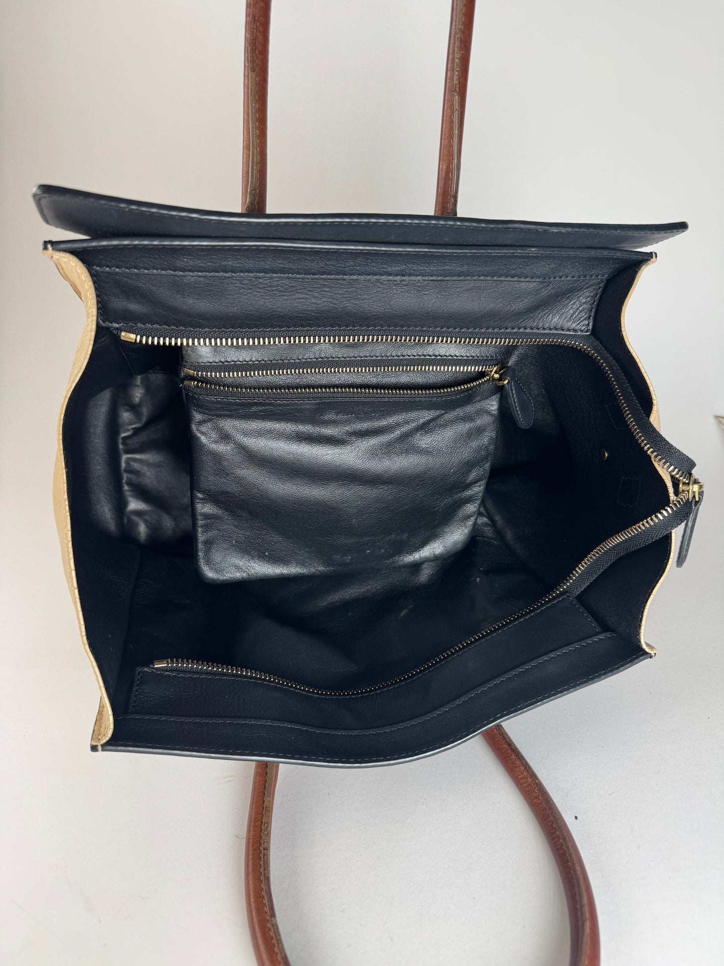 Vintage Celine Paris Luggage Bag Beige Black