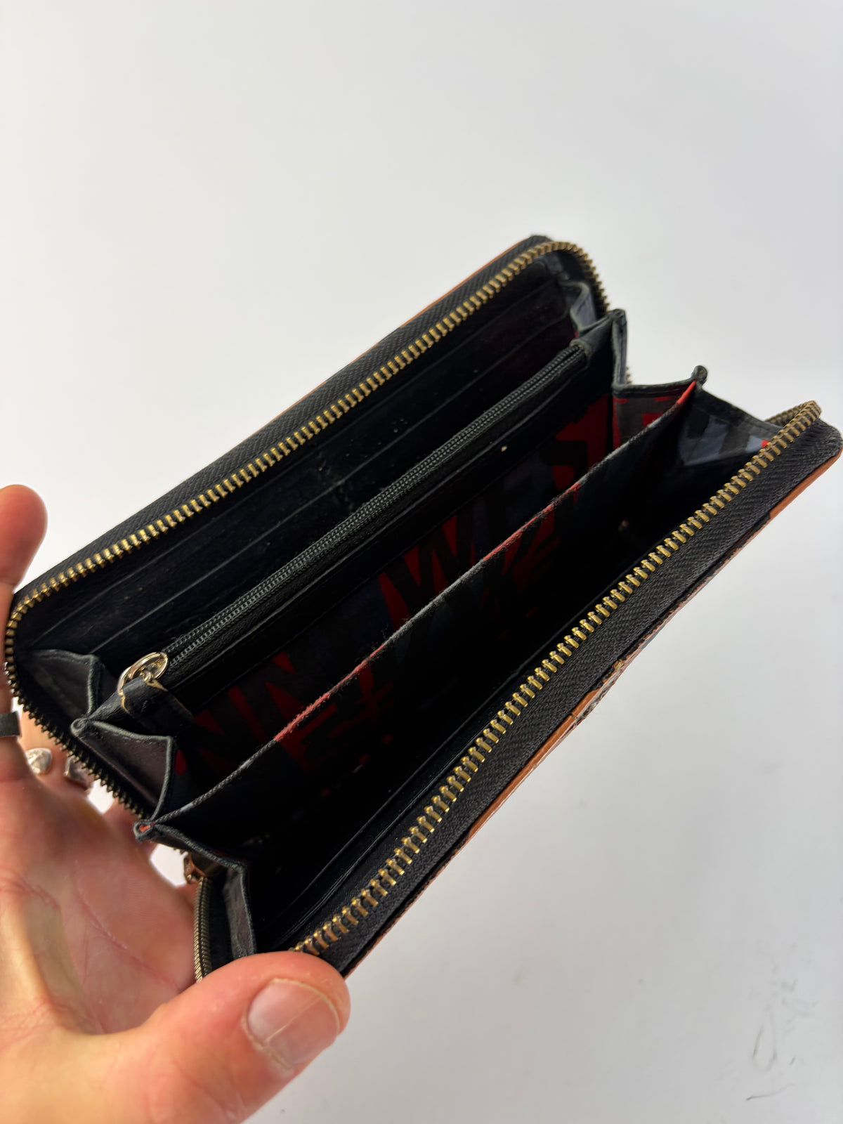 Vintage Vivienne Westwood Logo Print Leather Bifold Wallet Orange Black