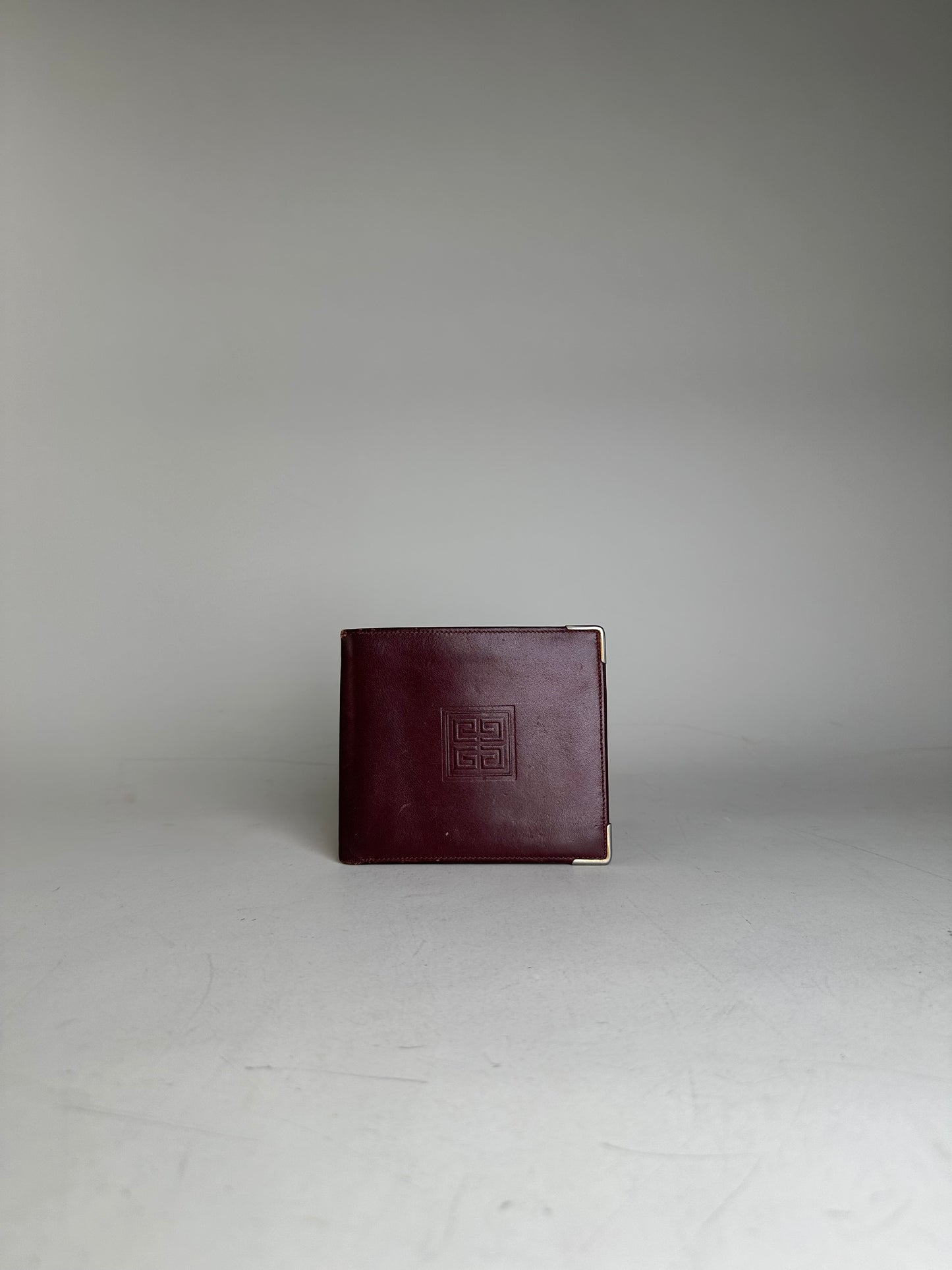 Vintage Givenchy Leather Wallet Burgundy Gold Corners