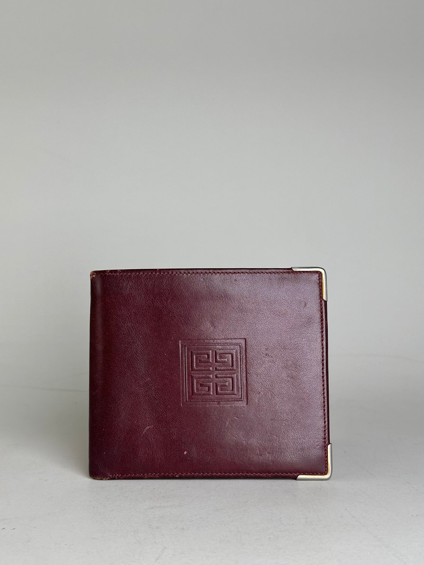 Vintage Givenchy Leather Wallet Burgundy Gold Corners