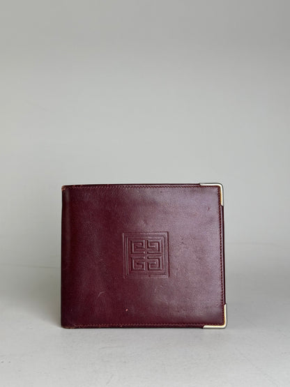 Vintage Givenchy Leather Wallet Burgundy Gold Corners