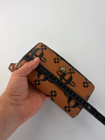Vintage Vivienne Westwood Logo Print Leather Bifold Wallet Orange Black