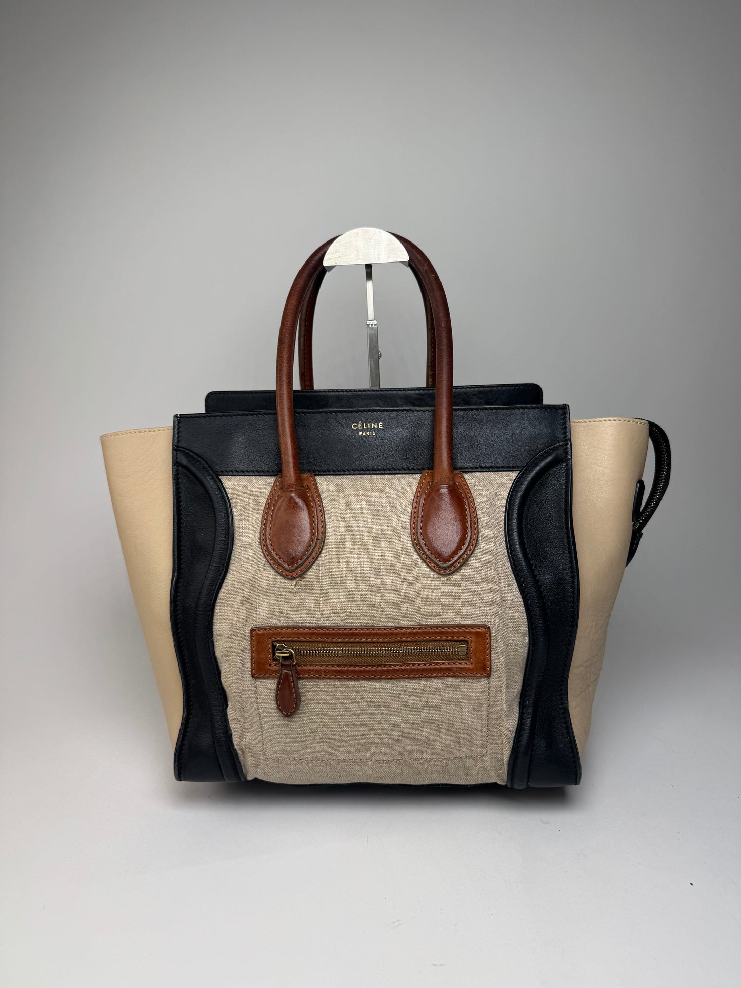 Vintage Celine Paris Luggage Bag Beige Black