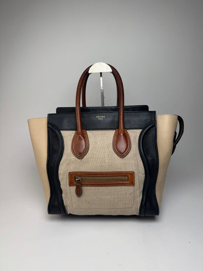 Vintage Celine Paris Luggage Bag Beige Black