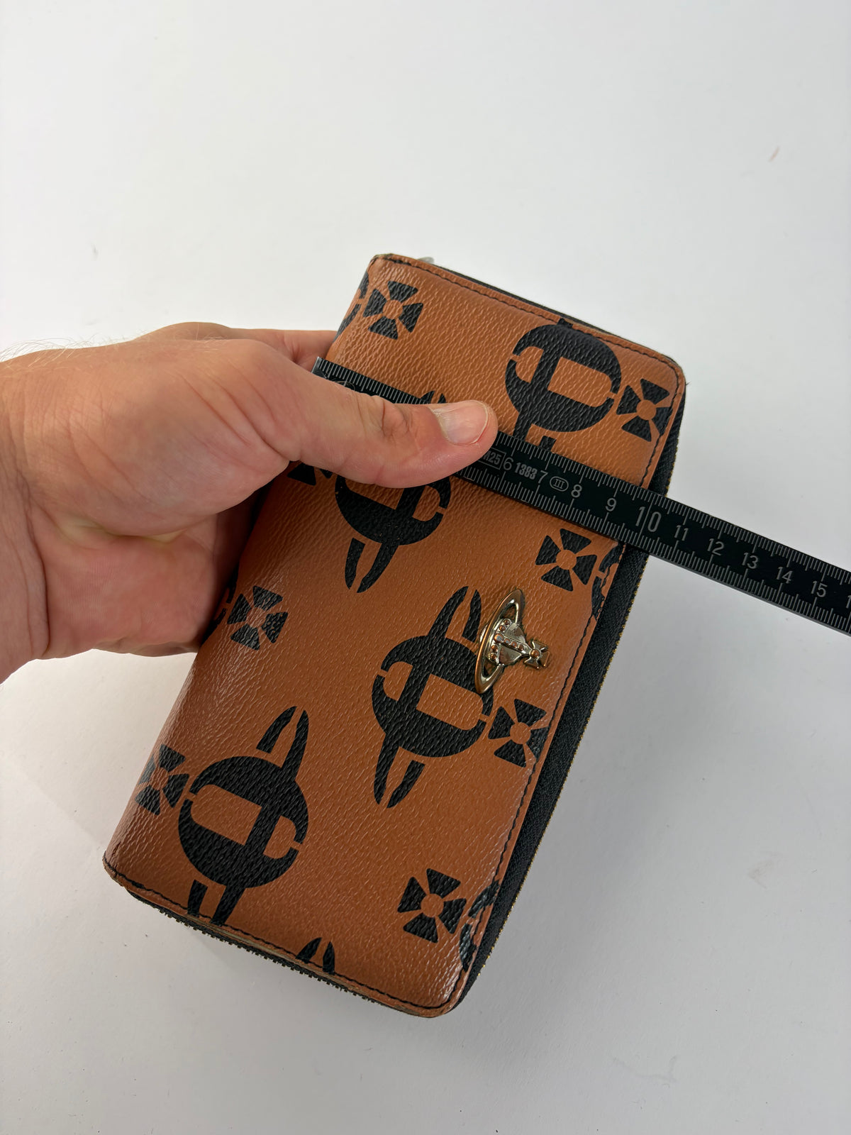 Vintage Vivienne Westwood Logo Print Leather Bifold Wallet Orange Black