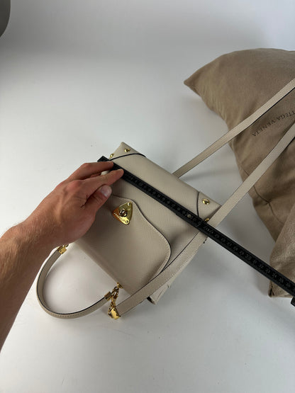 Vintage Bottega Veneta Woven Leather Shoulder Bag Cream Gold