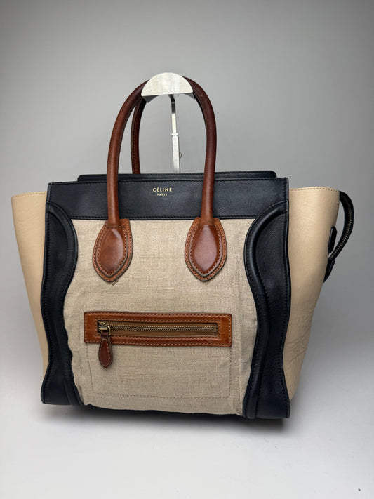 Vintage Celine Paris Luggage Bag Beige Black
