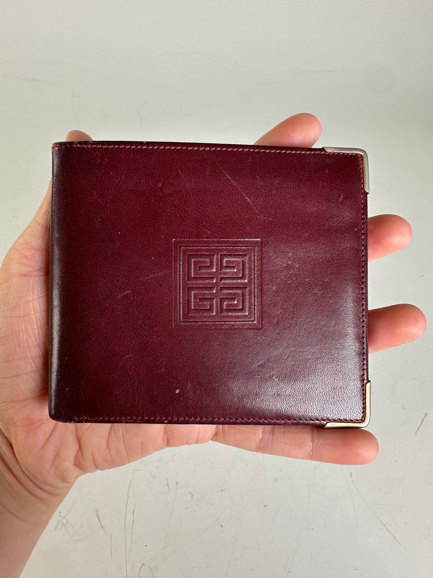Vintage Givenchy Leather Wallet Burgundy Gold Corners