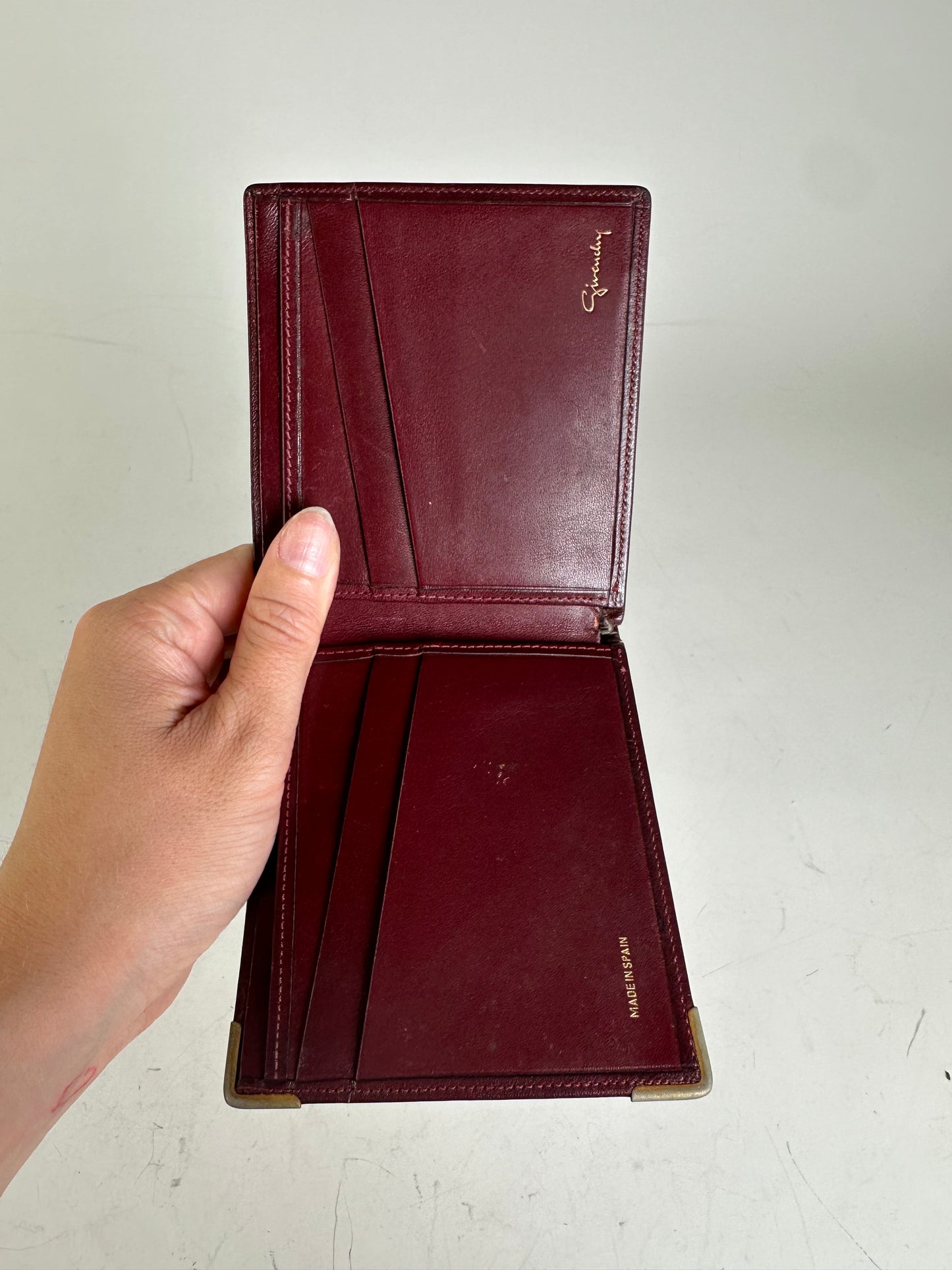 Vintage Givenchy Leather Wallet Burgundy Gold Corners