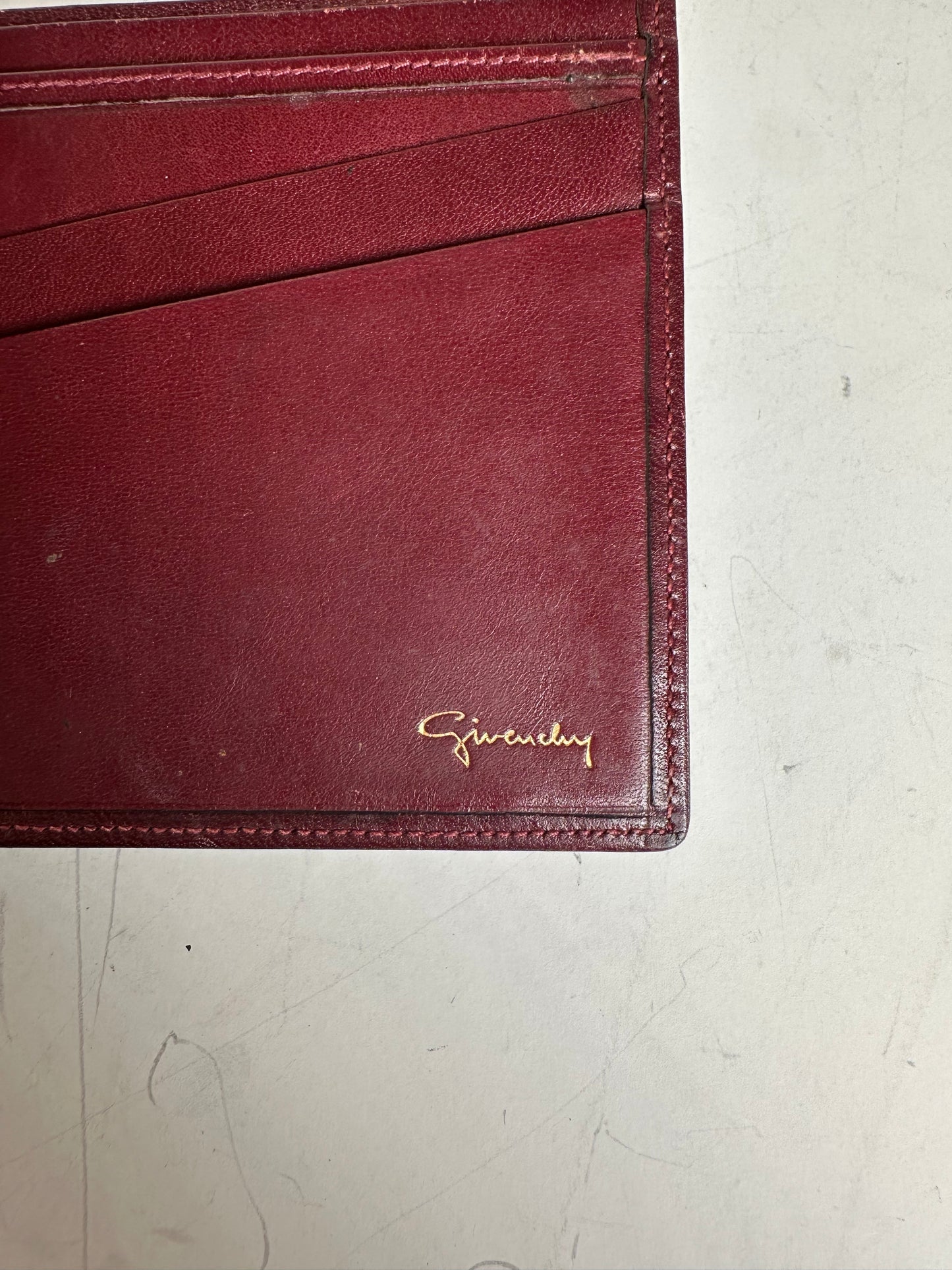 Vintage Givenchy Leather Wallet Burgundy Gold Corners