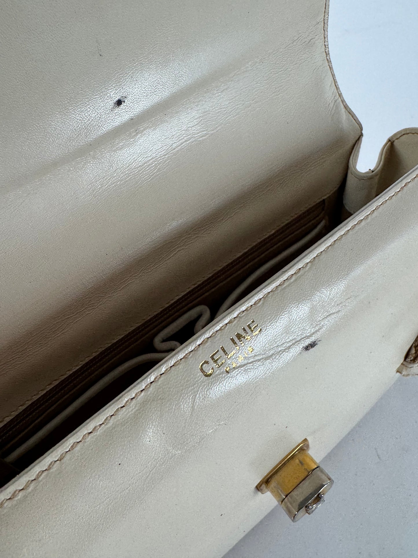 Sac vintage en cuir beige Céline Paris
