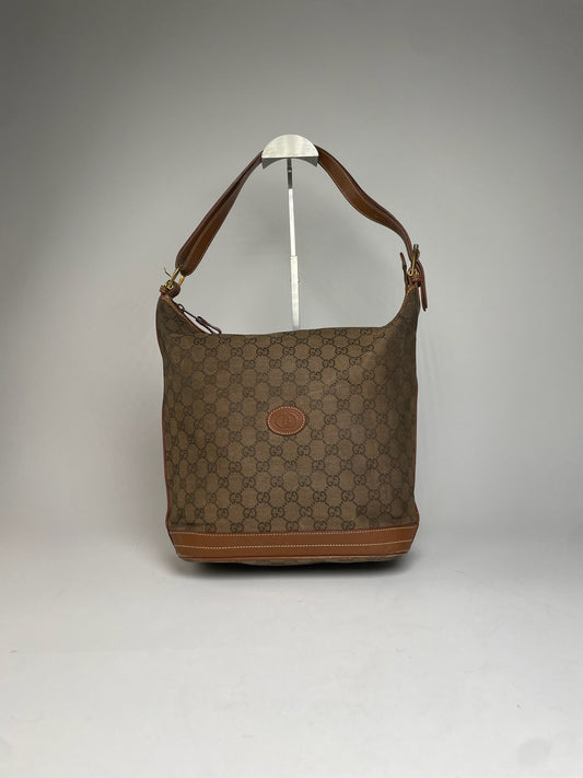 Vintage Gucci Monogram Bucket 2Way Bag Brown