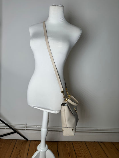 Vintage Bottega Veneta Woven Leather Shoulder Bag Cream Gold