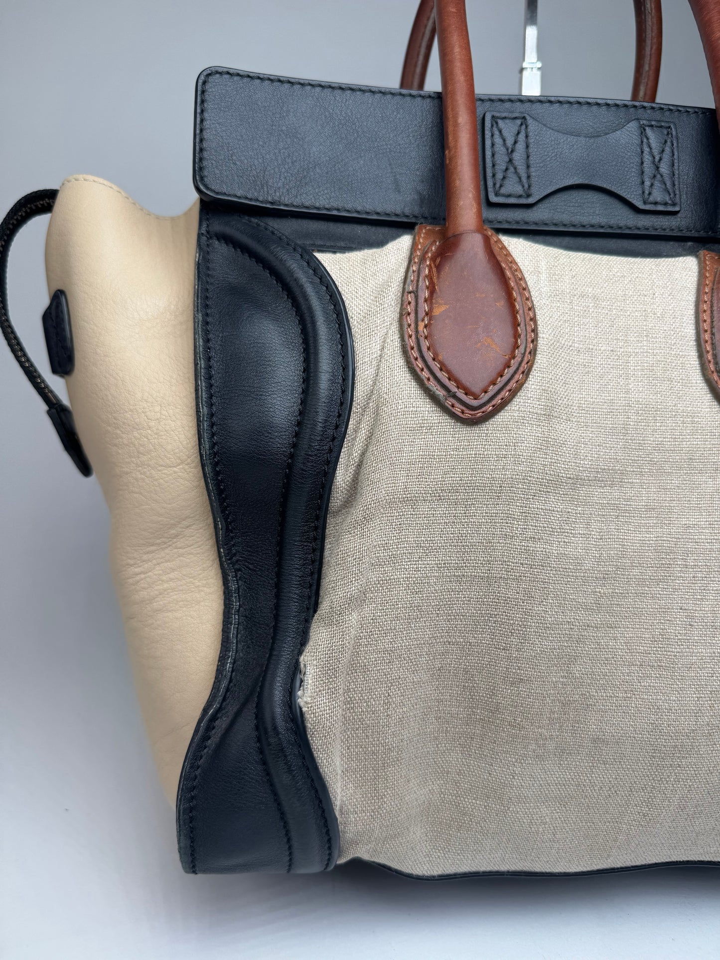 Vintage Celine Paris Luggage Bag Beige Black