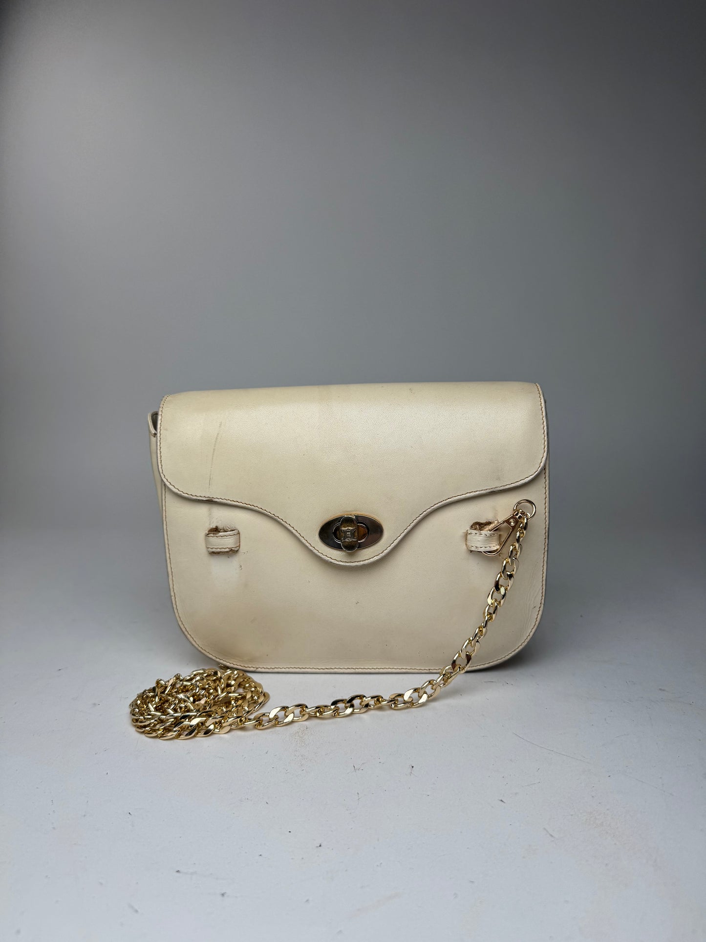 Sac vintage en cuir beige Céline Paris