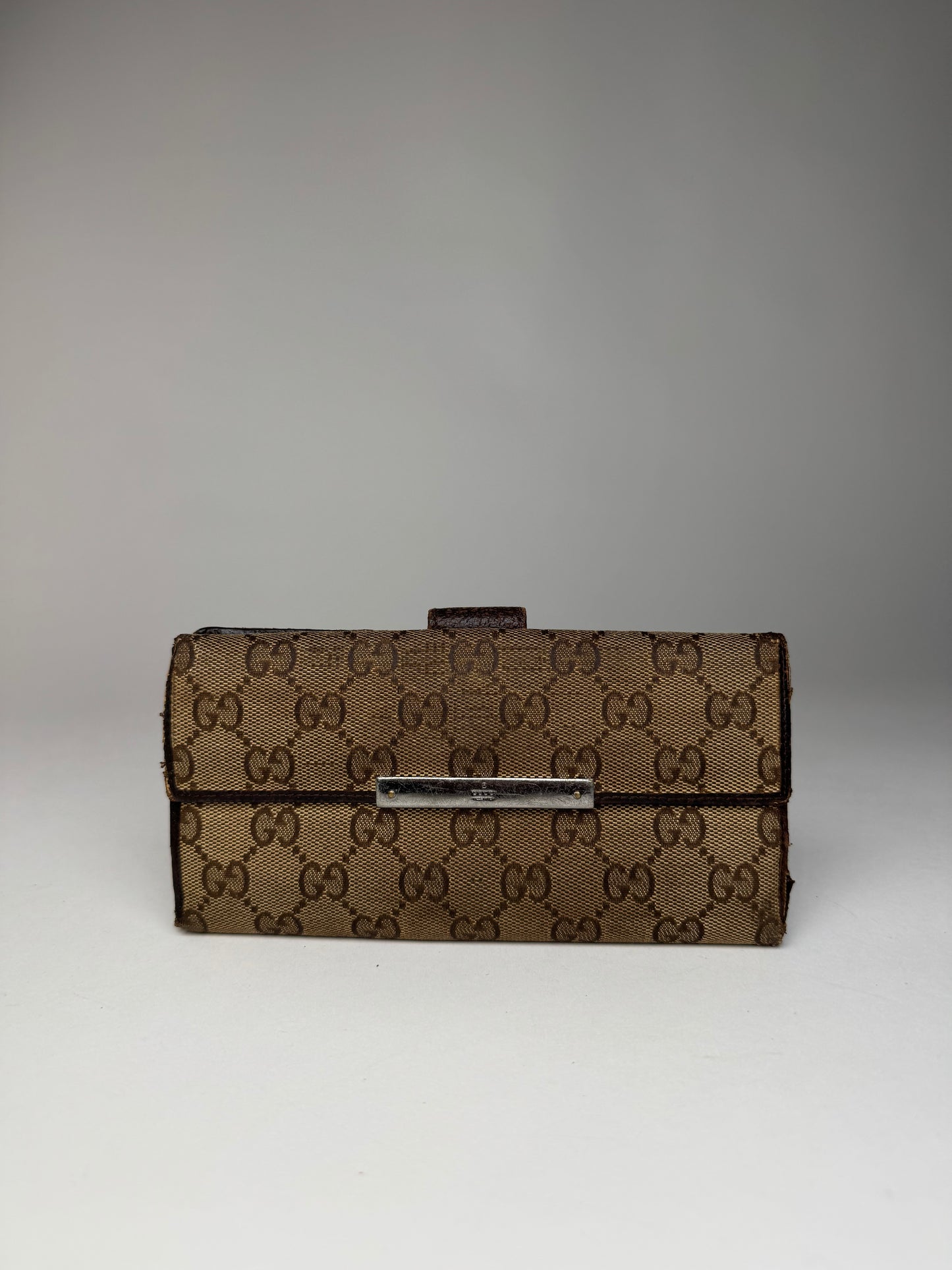 Vintage Gucci Monogram Canvas Leather Wallet Brown
