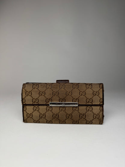 Vintage Gucci Monogram Canvas Leather Wallet Brown