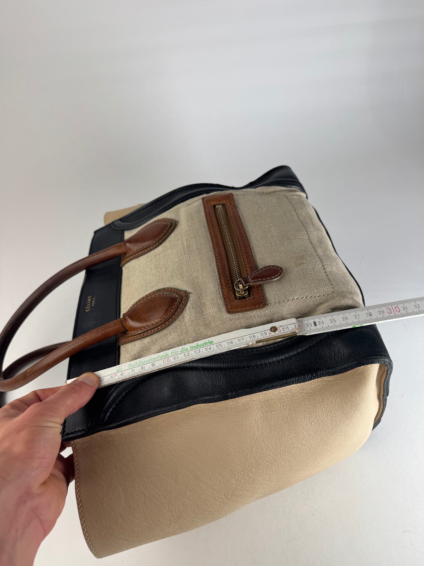 Vintage Celine Paris Luggage Bag Beige Black