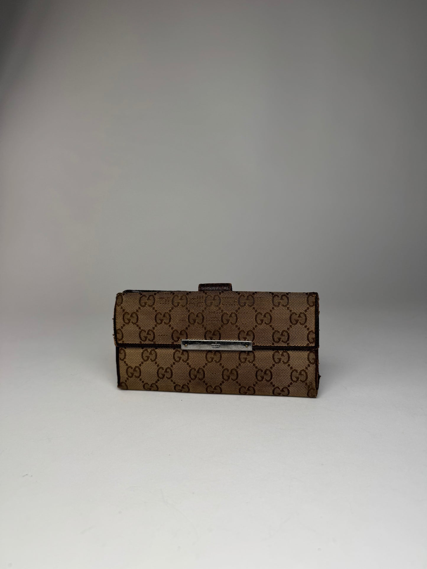 Vintage Gucci Monogram Canvas Leather Wallet Brown