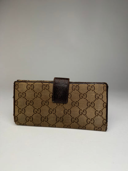 Vintage Gucci Monogram Canvas Leather Wallet Brown