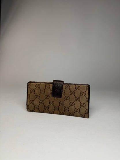 Vintage Gucci Monogram Canvas Leather Wallet Brown