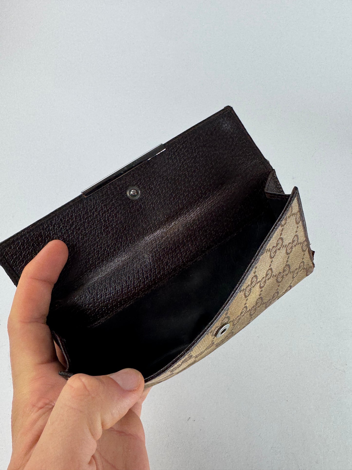 Vintage Gucci Monogram Canvas Leather Wallet Brown