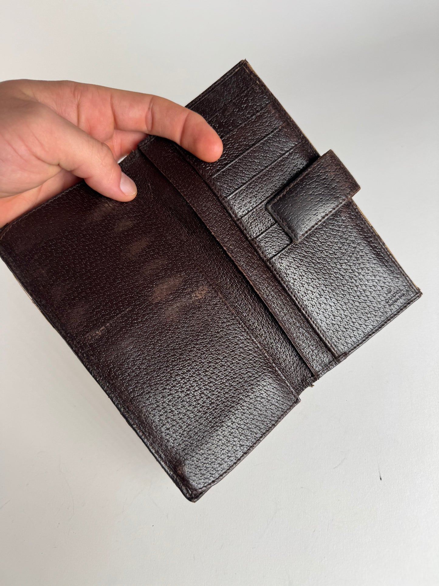 Vintage Gucci Monogram Canvas Leather Wallet Brown
