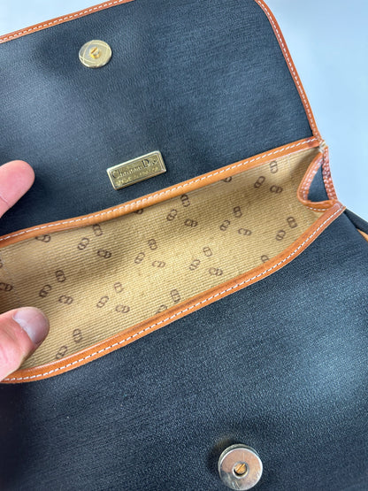 Vintage Dior Canvas Leather Shoulder Bag Black Tan