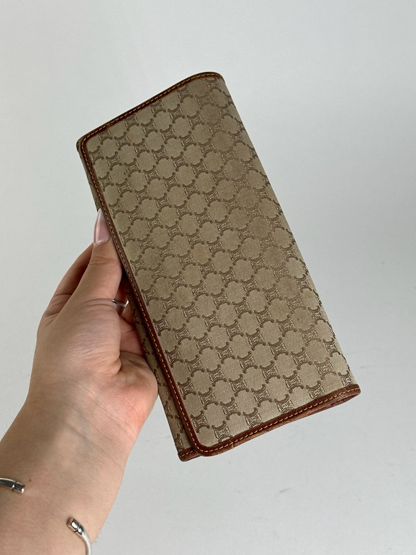 Vintage Celine Triomphe leather ID holder, card holder beige