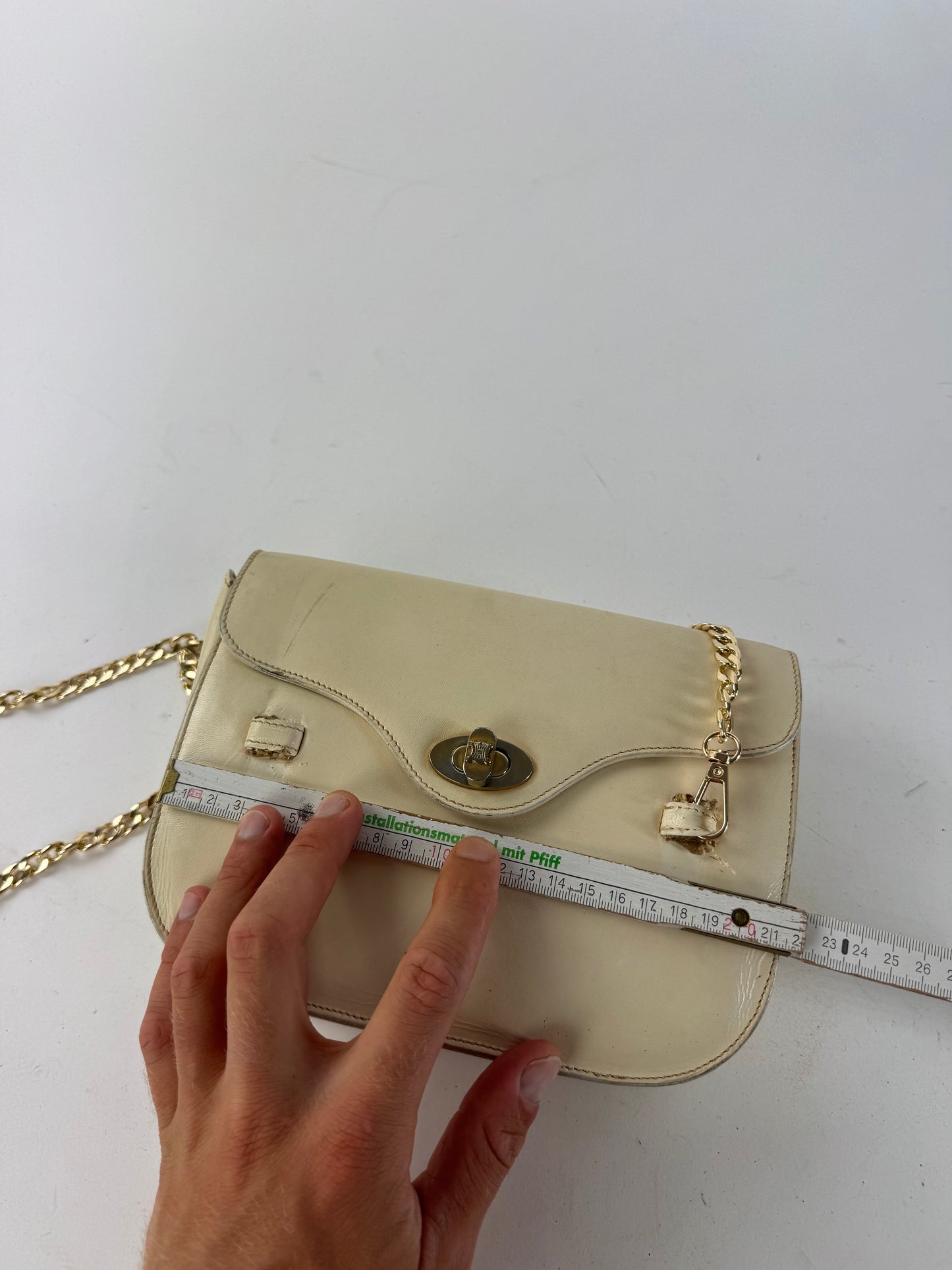 Sac vintage en cuir beige Céline Paris